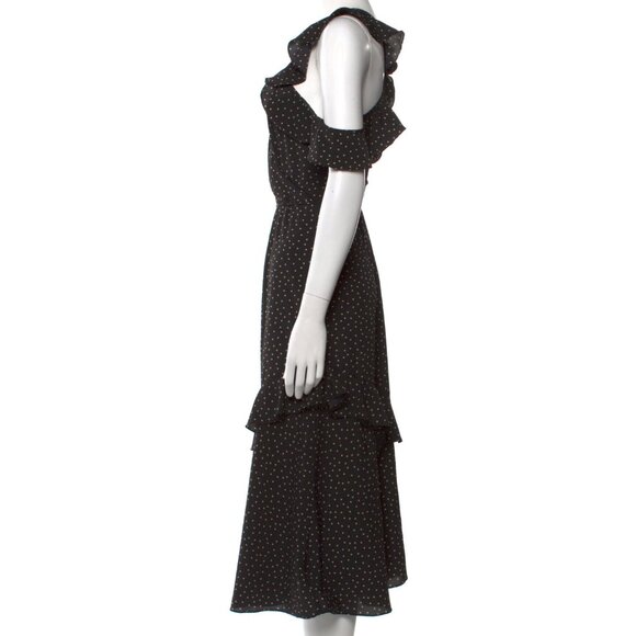 SAYLOR Black & White Polka Dot Ruffle Flutter Sleeve Midi Wrap Dress Size S - Picture 2 of 5